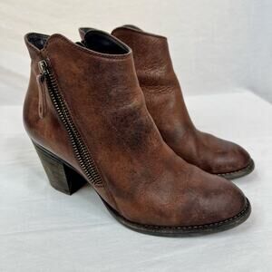 Paul Green Aubrey Boot US 7 UK 4.5 Brown Leather Double Zip Western Ankle Bootie